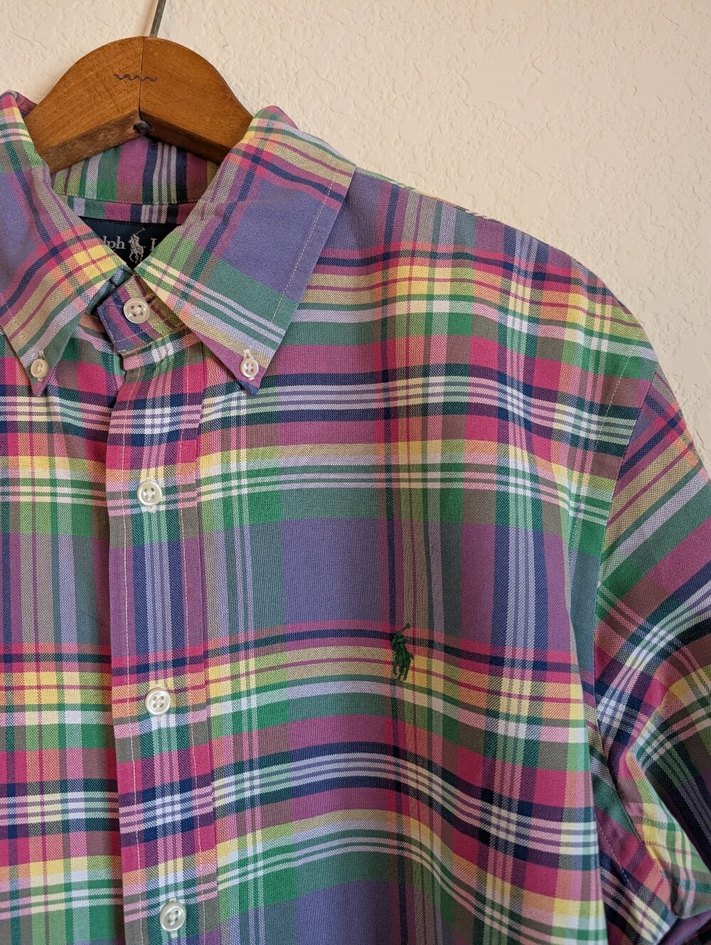 Ralph Lauren Purple, Green & Pink Plaid Button-Down Shirt Large Custom Fit